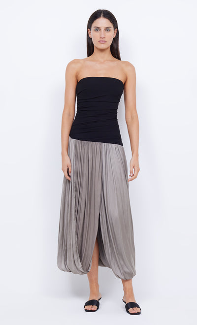 SERENE STRAPLESS MAXI DRESS - BLACK/TAUPE