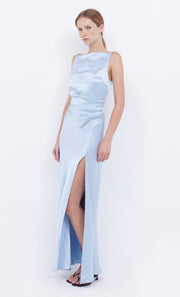Dreamer High Neck Maxi Split Bridesmaid Dress in Dusty Blue by Bec + Bridge