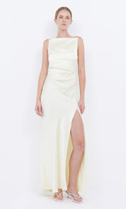 Dreamer High Neck Maxi Dress Front Split Bridesmaid Dress in Ice Yellow by Bec + Bridge