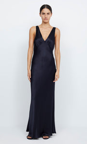 Moon Dance Verona Maxi Silk Bridesmaid Prom Dress in Navy Blue by Bec + Bridge