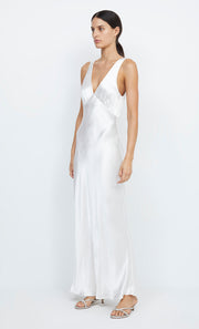 Moon Dance V Neck Verona Silk Maxi Dress in Ivory White by Bec + Bridge