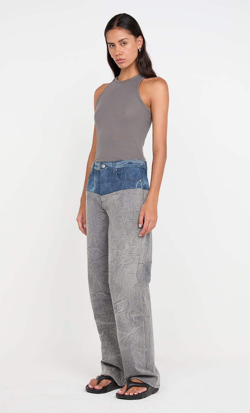 Casual Distressed Contrast Mid Waist Denim Jeans Casual Distressed Contrast Mid Waist Denim Jeans