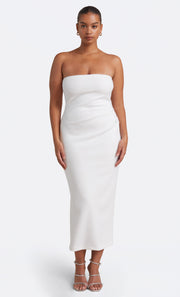 BE MINE STRAPLESS MIDI DRESS - IVORY