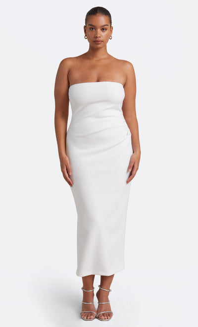 BE MINE STRAPLESS MIDI DRESS - IVORY