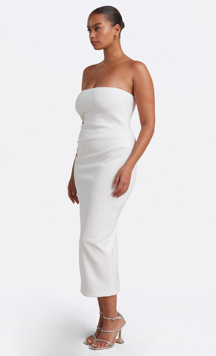 BE MINE STRAPLESS MIDI DRESS - IVORY