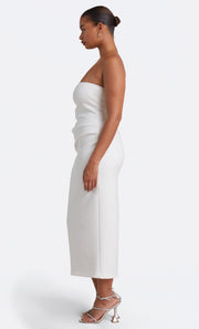 BE MINE STRAPLESS MIDI DRESS - IVORY
