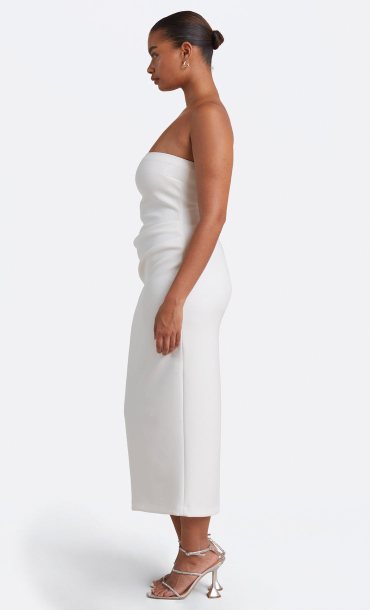 BE MINE STRAPLESS MIDI DRESS - IVORY