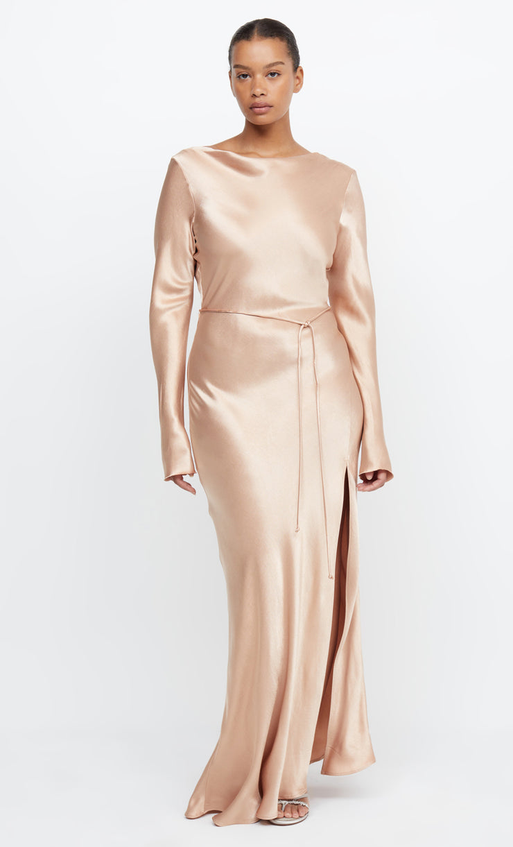 Dresses, Long Sleeve Cowl Neck Satin Bridesmaids Dress