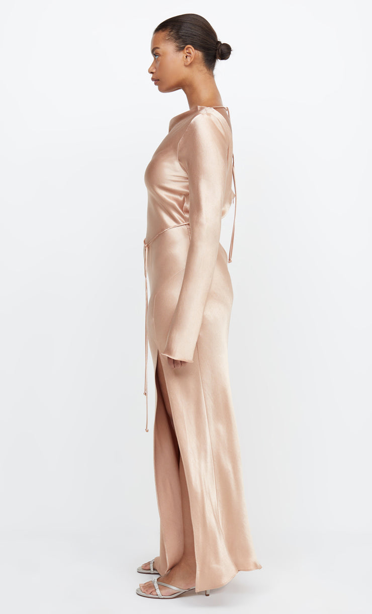 MOON DANCE LONG SLEEVE MAXI DRESS - ROSE GOLD