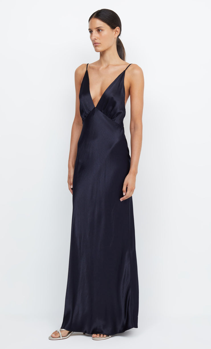 Moon Dance V Neck Formal Bridesmaid Maxi Dress in Ink Navy by Bec + Bridge