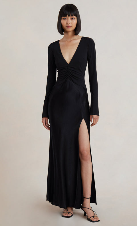 MYA LONG SLEEVE MAXI DRESS - BLACK