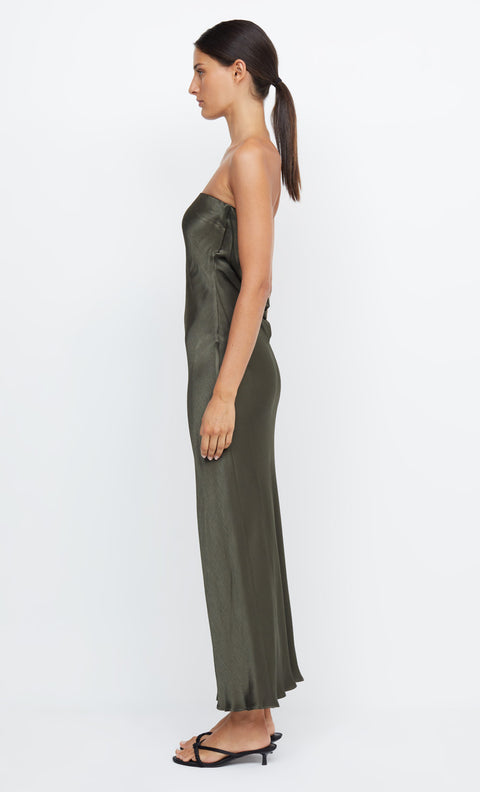 Moon Dance Strapless Maxi Prom Bridesmaid Dress in Dark Willow Green by Bec + bridge