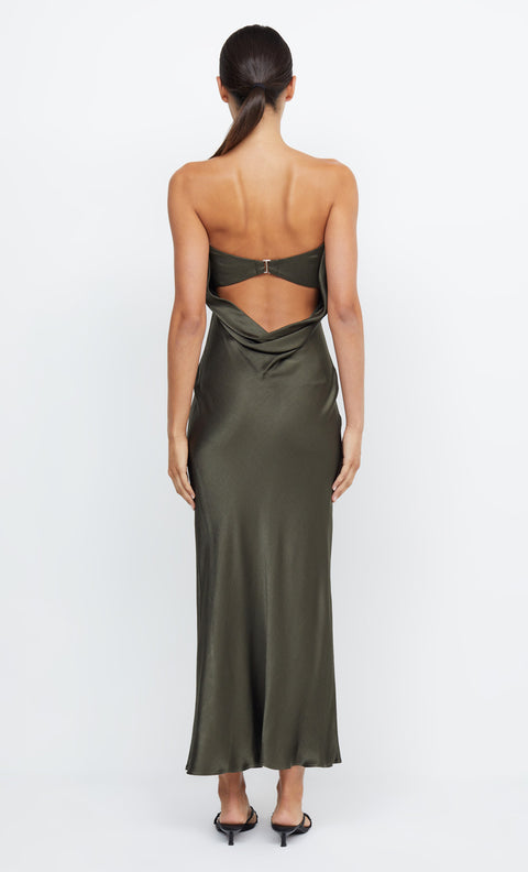 Moon Dance Strapless Maxi Prom Bridesmaid Dress in Dark Willow Green by Bec + bridge