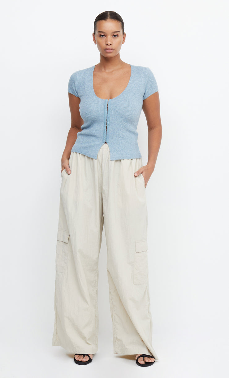 JACINTA SHORT SLEEVE KNIT TOP - DUSK BLUE
