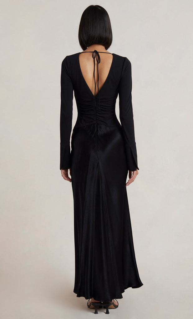 MYA LONG SLEEVE MAXI DRESS - BLACK