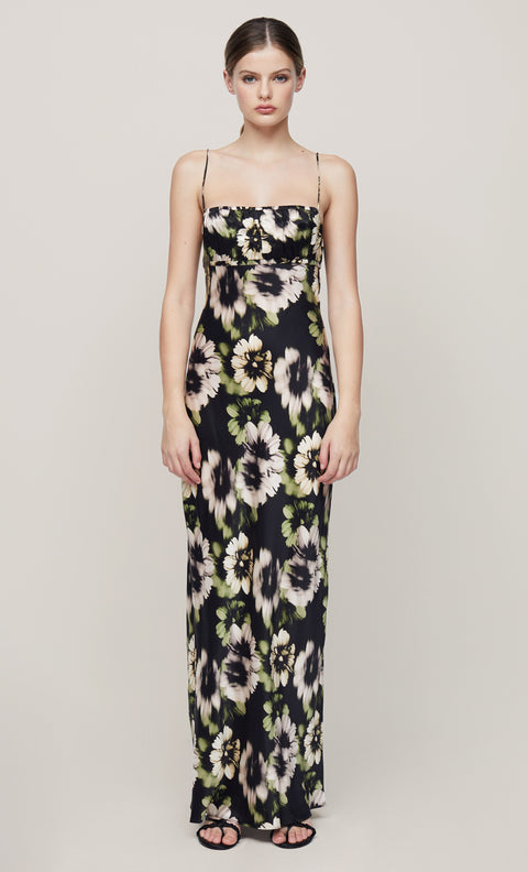BLOOM SILK MAXI DRESS - BLACK PRINT