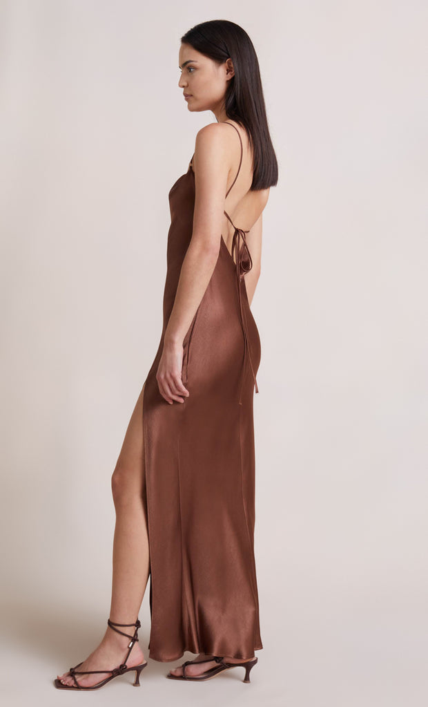 ANNIKA COWL NECK MAXI DRESS - CHOCOLATE