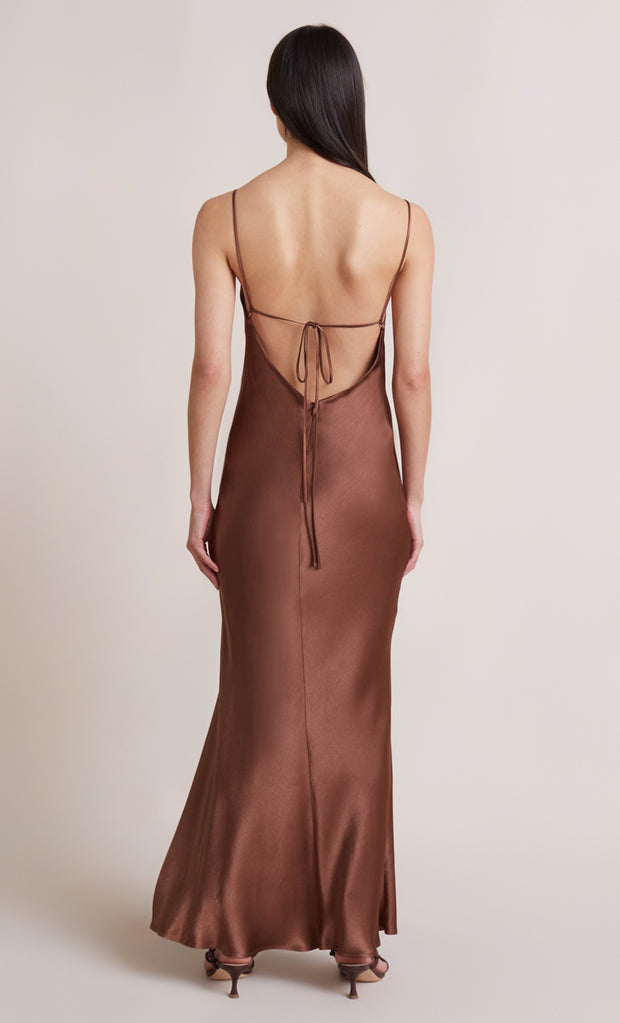 ANNIKA COWL NECK MAXI DRESS - CHOCOLATE