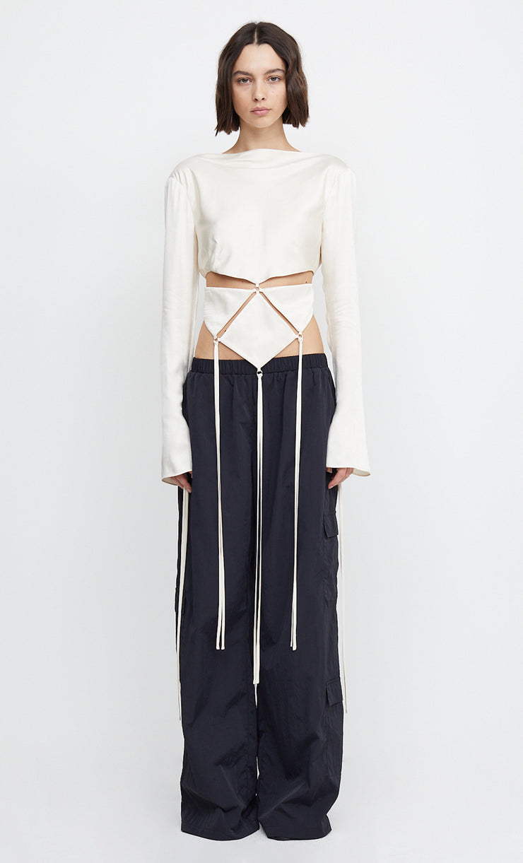 DIAMOND DAYS LONG SLEEVE CROPPED TOP - IVORY