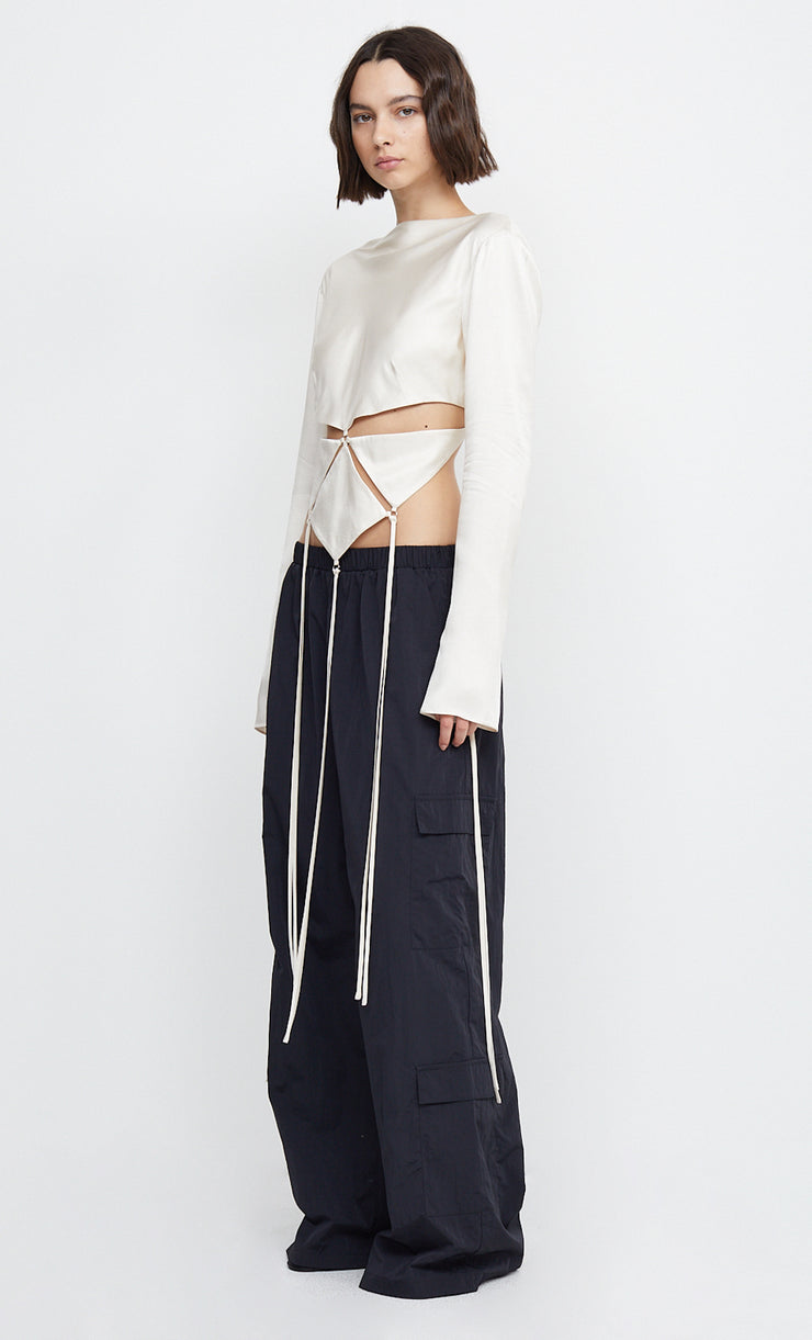 DIAMOND DAYS LONG SLEEVE CROPPED TOP - IVORY