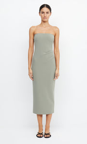 BE MINE STRAPLESS MIDI DRESS - SAGE