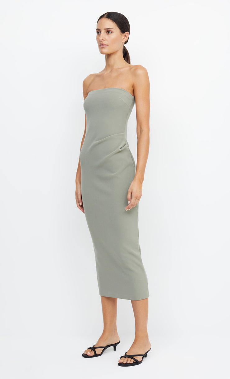 BE MINE STRAPLESS MIDI DRESS - SAGE