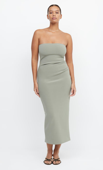 BE MINE STRAPLESS MIDI DRESS - SAGE