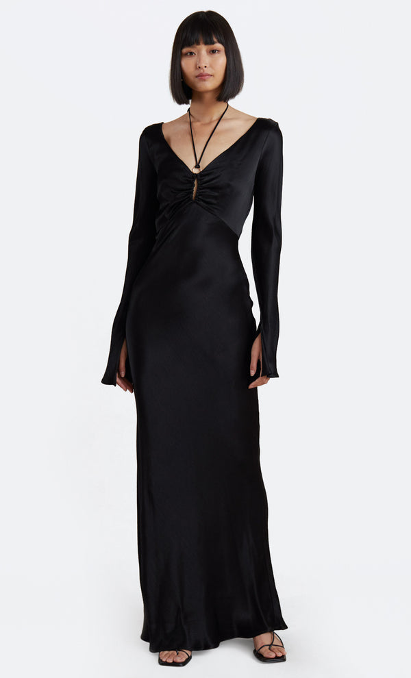 MALYKA LONG SLEEVE MAXI DRESS - BLACK