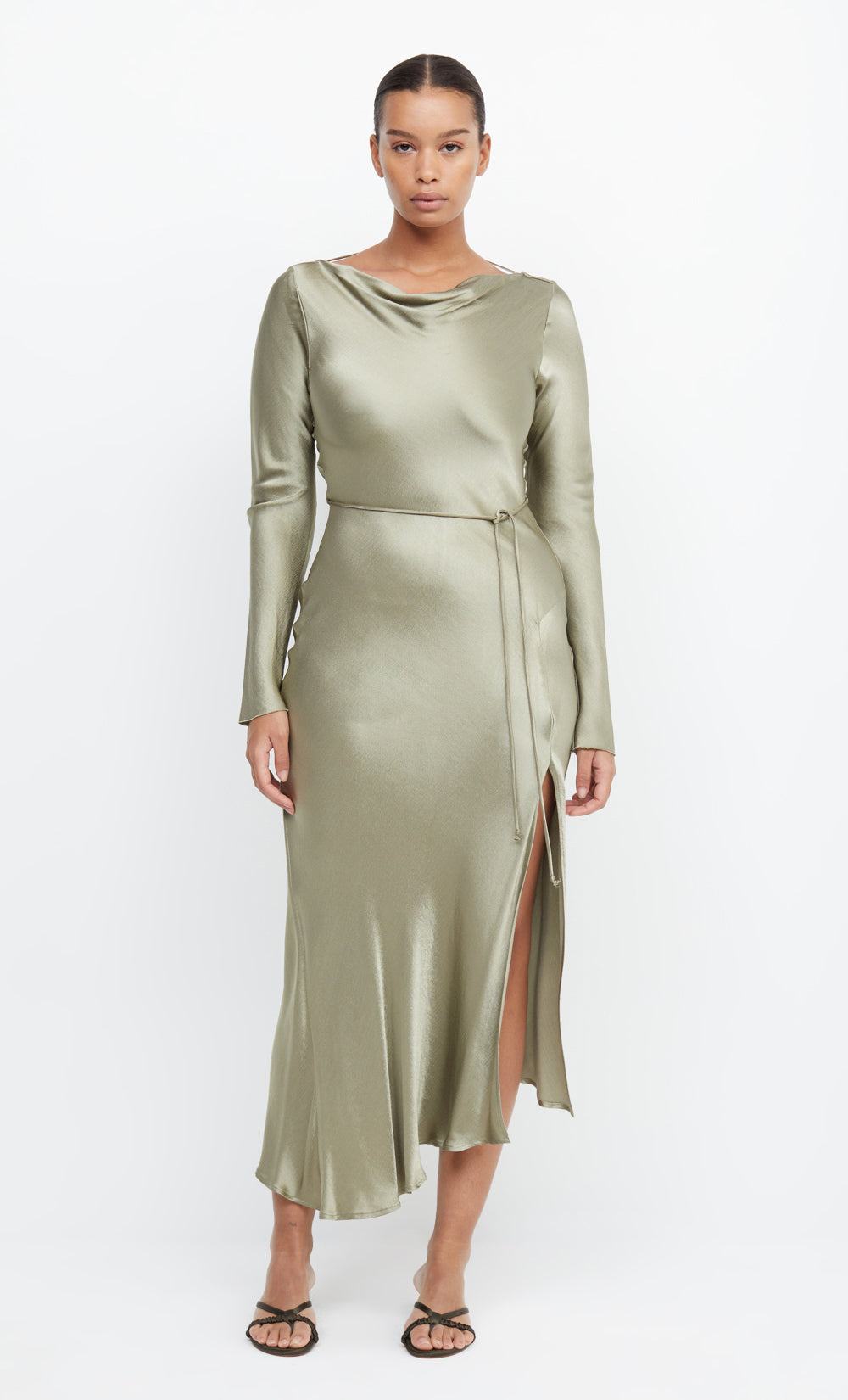 chinese dress ladies Sila Long Sleeve Embellished Maxi Dress in Sage Green