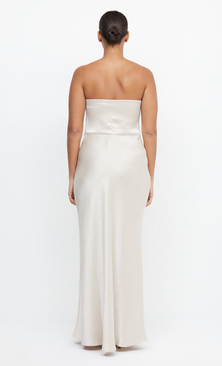 Dreamer Strapless Formal Maxi Bridesmaid Dress in Sand Off White by Bec + Bridge