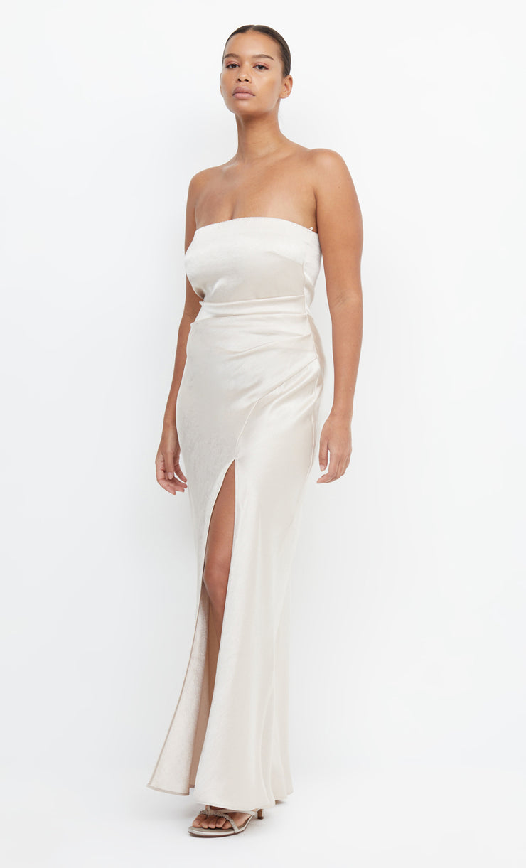 Dreamer Strapless Formal Maxi Bridesmaid Dress in Sand Off White by Bec + Bridge