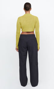 Olive Structured Snatched Rib Round Neck Crop Top